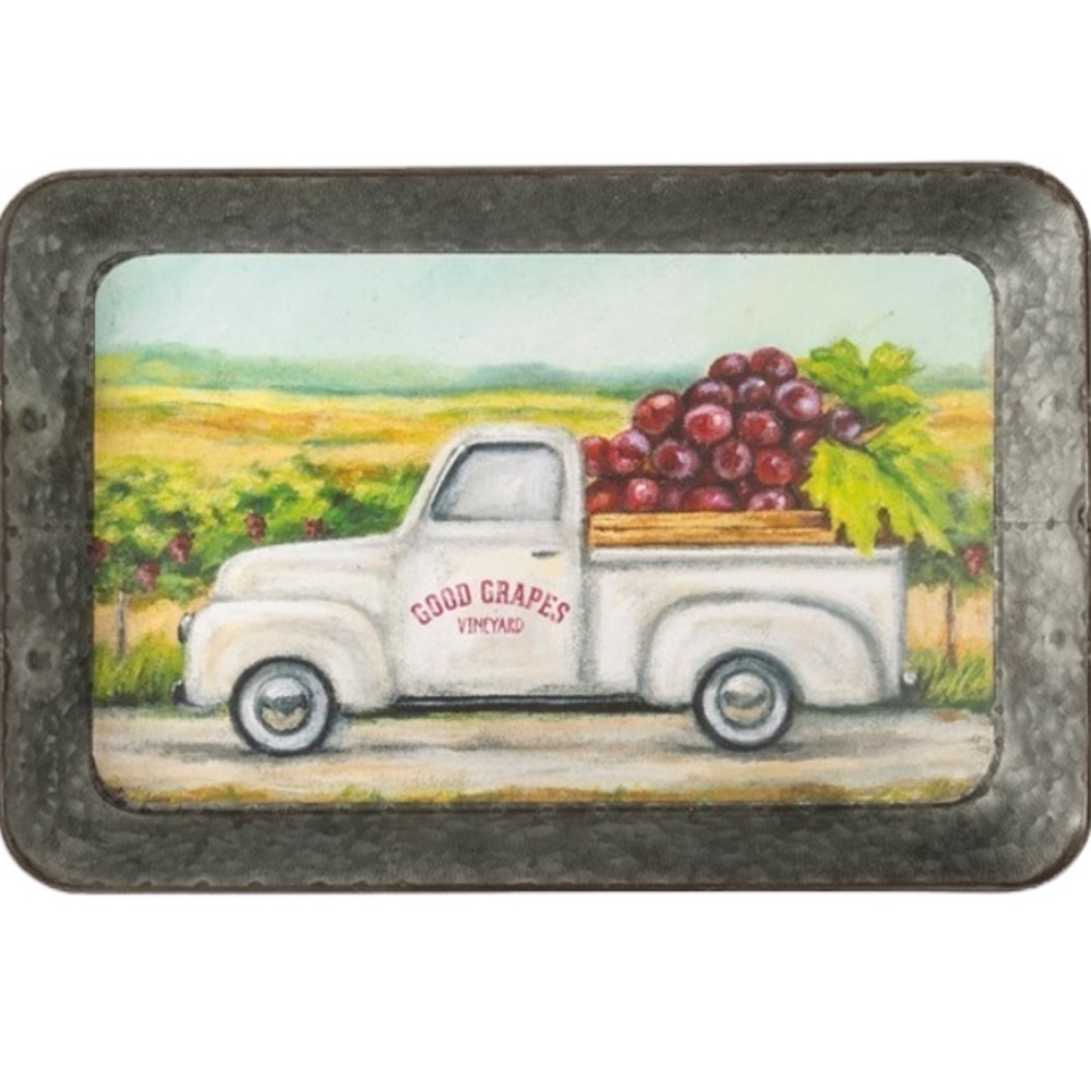 Good Grapes Vineyard Rustic Galvanized Metal Tray Primitives by Kathy NWT